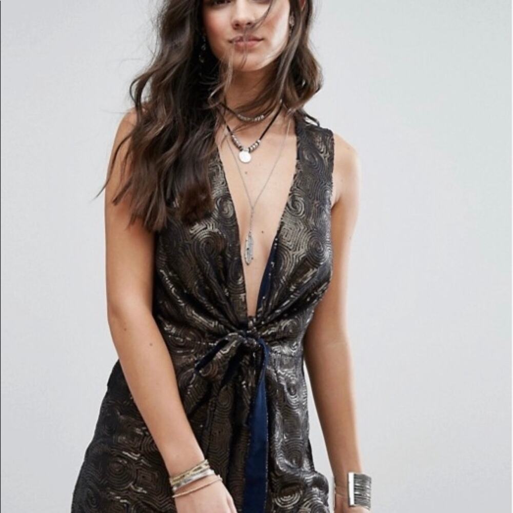 Free People Metallic Black Brocade Mini Dress - Picture 4 of 14